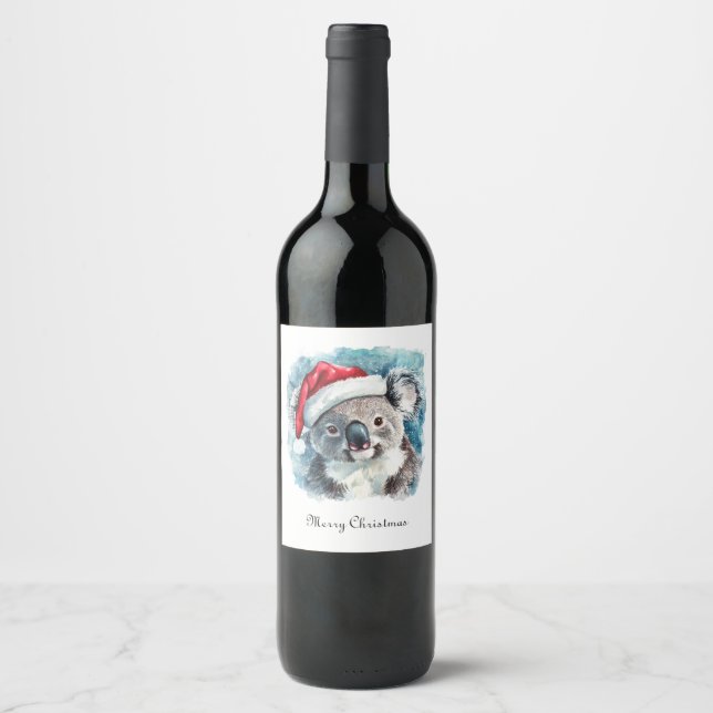 Aussie Christmas Cheer, Koala Bear custom Wine Label (Front)