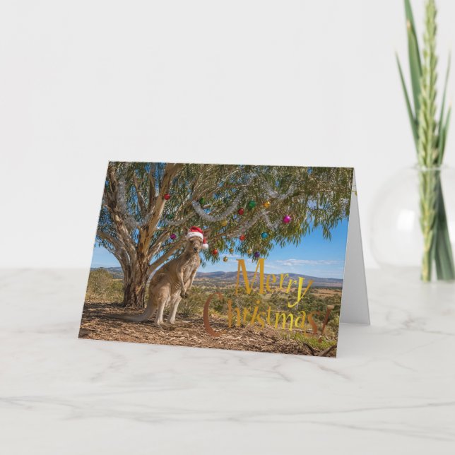 Aussie Christmas Kangaroo Gumtree Baubles Card (Front)