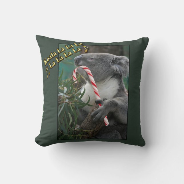 Aussie Christmas Koala with Candy Cane Cushion (Front)