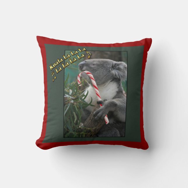 Aussie Christmas Koala with Candy Cane Cushion (Front)