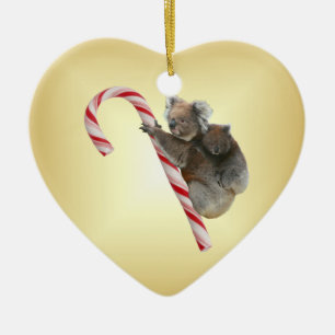 Aussie Christmas Koalas on Candy Cane Ceramic Tree Decoration
