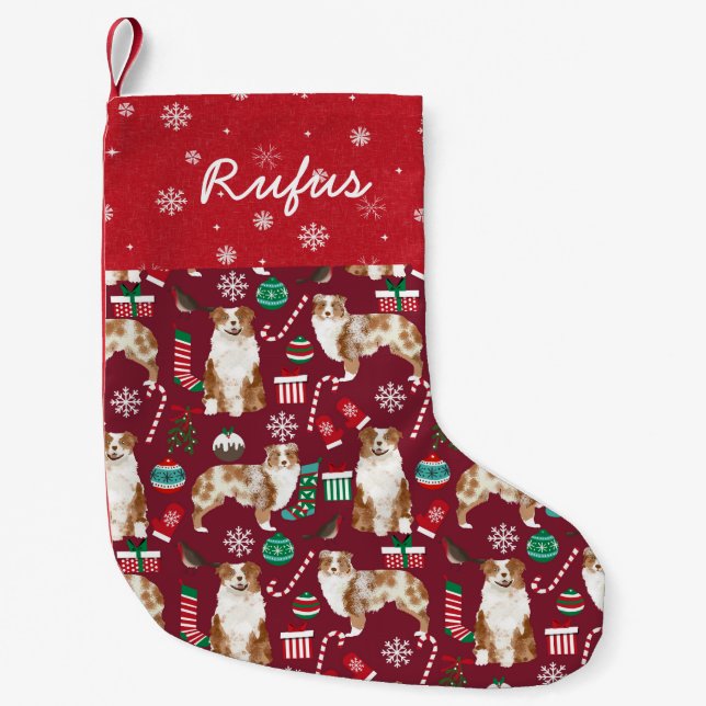 Aussie Dog Christmas Pet Name Stocking (Front)