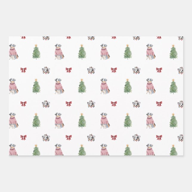 Aussie Dog Holiday Wrapping Paper Sheets (Front)