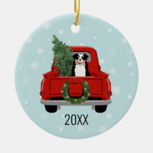 Aussie dog tricolored christmas ceramic tree decoration