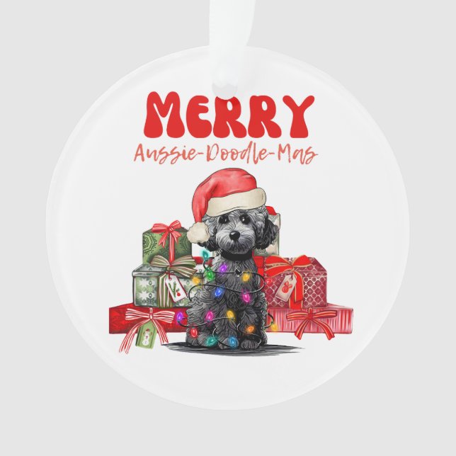 Aussie Doodle Christmas- Merry Aussie-Doodle-Mas Ornament (Front)