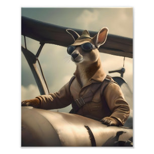 Aussie Kangaroo Aeroplane Pilot, Photo Print