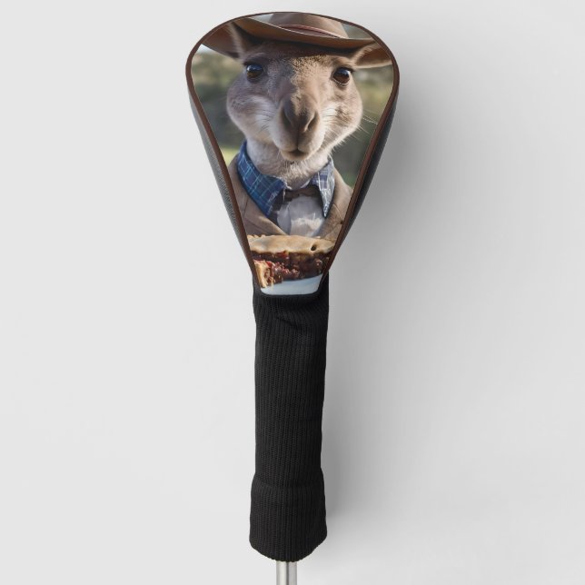Aussie Kangaroo Holding A Meat Pie, Golf Head Cover (Front)