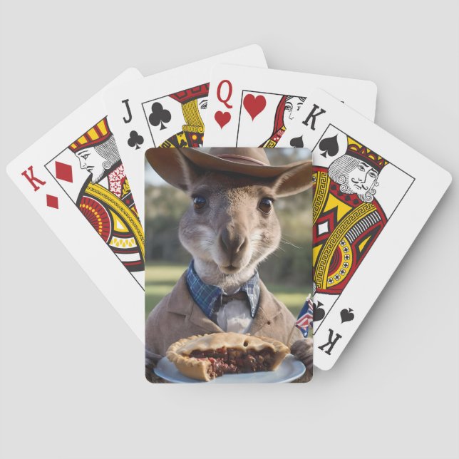 Aussie Kangaroo Holding A Meat Pie, Playing Cards (Back)