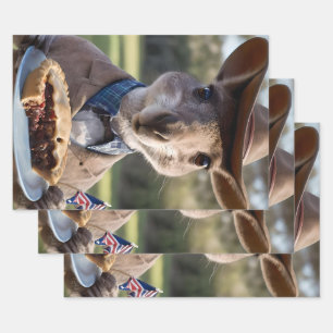 Aussie Kangaroos Love Australian Made Meat Pies, Wrapping Paper Sheet