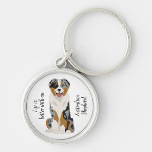 Aussie keychain. Australian Shepherd key ring. Blu Ring