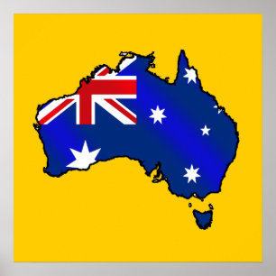 Aussie Map of Australia Oz flag gifts Poster