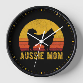 Aussie Mum Australian Shepherd Dog Mum Retro Clock