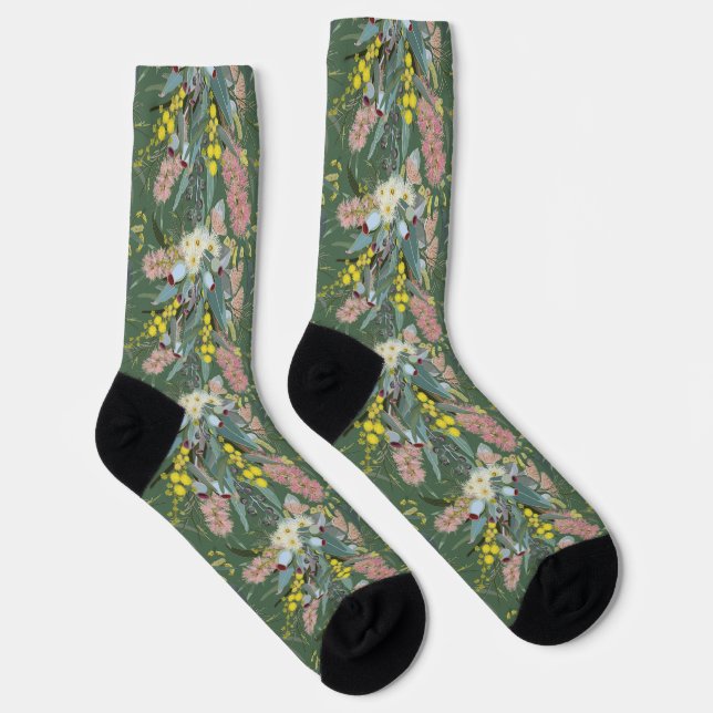 Aussie Native Bush Blooms Vintage Green Socks (Right)
