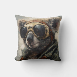 Aussie Pilot Koala Vintage Aviator Art Pillow