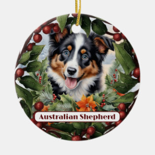 Aussie Pup Ornament, Personalize Puppy Christmas  Ceramic Tree Decoration