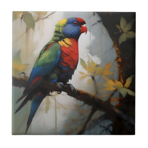Aussie Rainbow Lorikeet Oil Paint, Tile