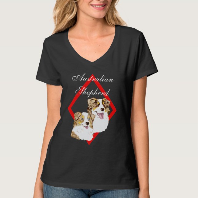Aussie Red Merle Pair on Diamond Design T-Shirt (Front)