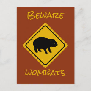Aussie road sign wombat postcard