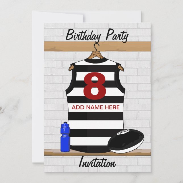 Aussie Rules Jersey Birthday party invitations (Front)