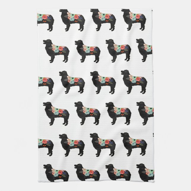 Aussie Shepherd Dog Breed Bohemian Floral Saddle Tea Towel (Vertical)