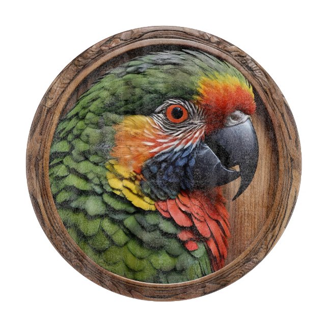 Aussie Spirit: A Lorikeet Perched In Carved Wood Cutting Board (Front)