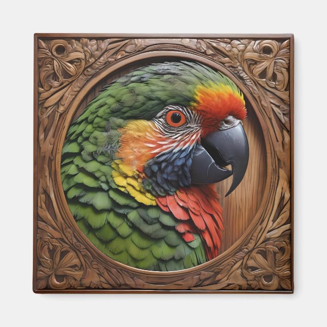 Aussie Spirit: A Lorikeet Perched In Carved Wood Magnet (Front)