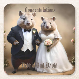 Aussie Weddings Australian Wombats, Wedding Square Paper Coaster
