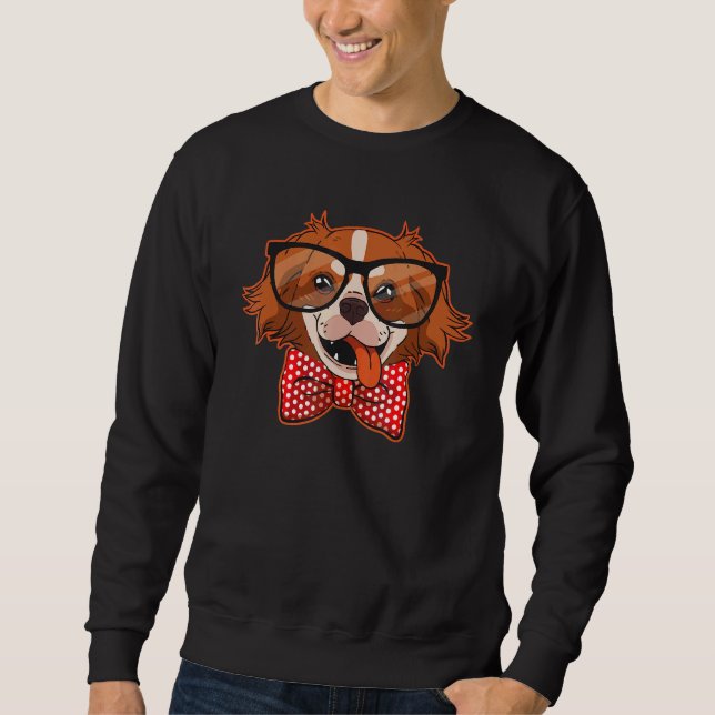 Aussie With Cute Glasses And Red Bow Tie Dog Motif Sweatshirt (Front)