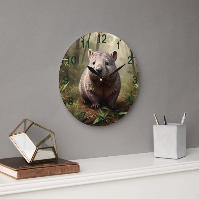 Aussie Wombat In The Aussie Bushland, Large Clock (Office)