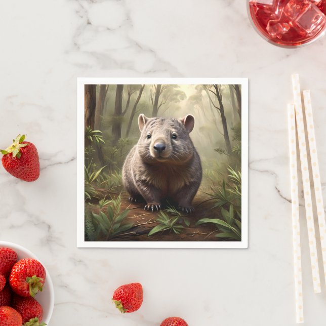 Aussie Wombat In The Aussie Bushland, Napkin (Insitu)