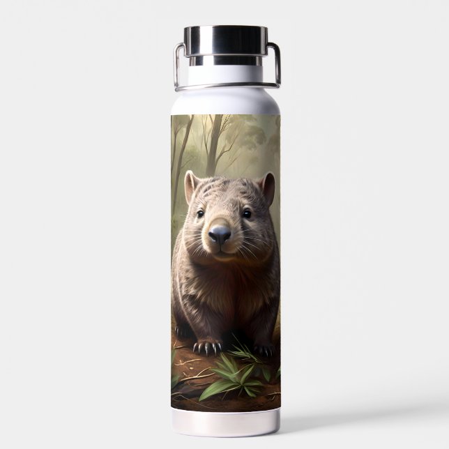 Aussie Wombat In The Aussie Bushland, Water Bottle (Back)