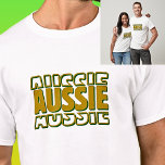 AUSSIE  Word Typography on Light T-Shirt<br><div class="desc">AUSSIE for Australia Day T-Shirt - lots of colour t-shirts available.</div>