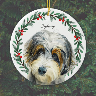 Aussiedoodle Christmas Wreath Personalised Ceramic Tree Decoration