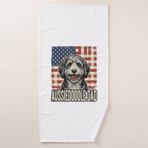 Aussiedoodle Dad Patriotic Vintage Dog Shirt Desig Bath Towel