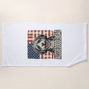 Aussiedoodle Dad Patriotic Vintage Dog Shirt Desig Beach Towel