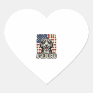 Aussiedoodle Dad Patriotic Vintage Dog Shirt Desig Heart Sticker