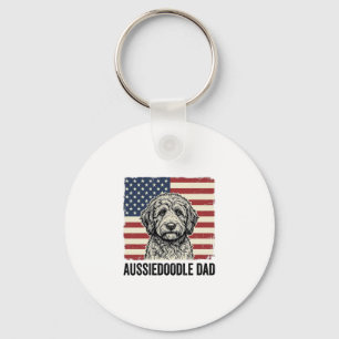 Aussiedoodle Dad Patriotic Vintage Dog Shirt Desig Key Ring