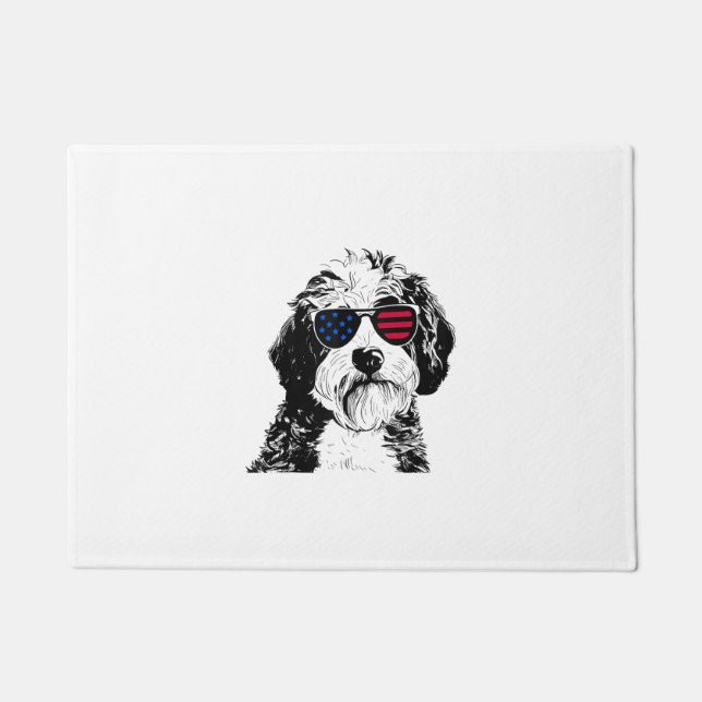 Aussiedoodle Dog 4th July America USA Flag  Doormat (Front)