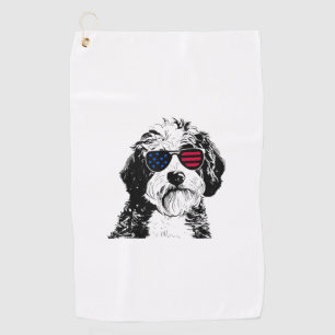 Aussiedoodle Dog 4th July America USA Flag Golf Towel