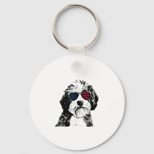 Aussiedoodle Dog 4th July America USA Flag Key Ring