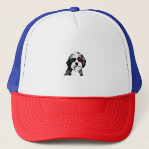 Aussiedoodle Dog 4th July America USA Flag Trucker Hat