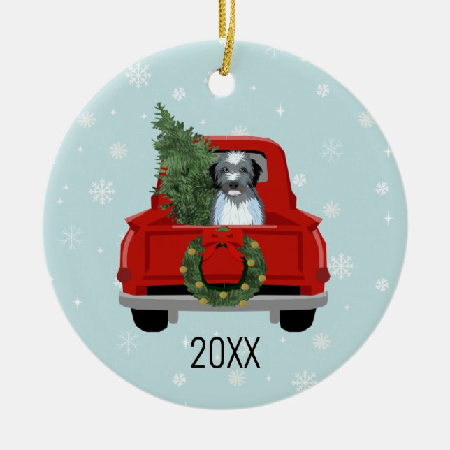 Aussiedoodle dog christmas ceramic tree decoration (Front)