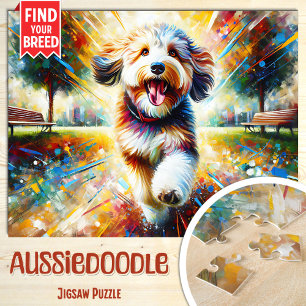 Aussiedoodle Dog Portrait Acrylic Art Print Dog Jigsaw Puzzle