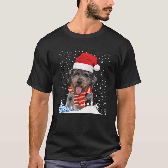 Aussiedoodle Dog Ugly Christmas Sweater Santa Hat (Front)