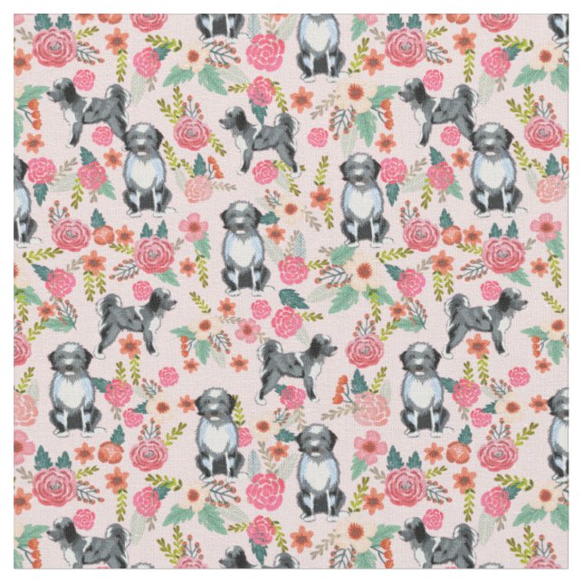 aussiedoodle dog vintage florals pink fabric (Close Up)