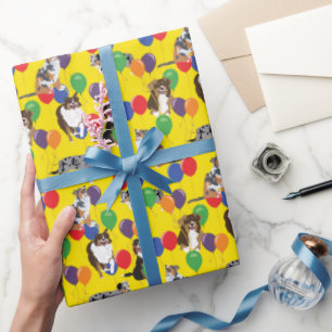 Aussies Australian Shelpherds and Party Balloons Wrapping Paper