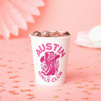 austin bachelorette cowboy hat pink paper cups