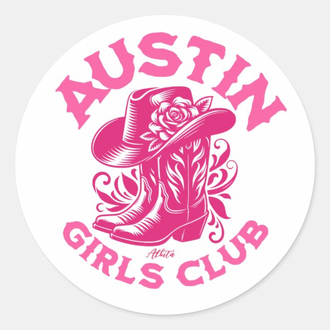 austin bachelorette floral cowgirl pink classic round sticker (Front)