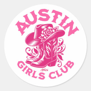 austin bachelorette floral cowgirl pink classic round sticker