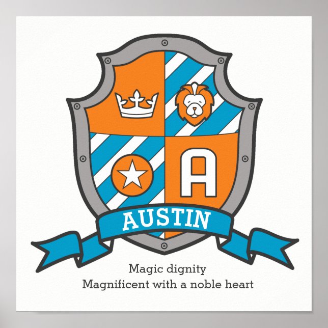 Austin boys name and meaning orange crest poster (Front)